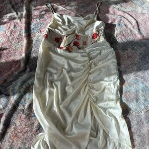 NWOT White & Floral Embroidered Asymmetrical Dress